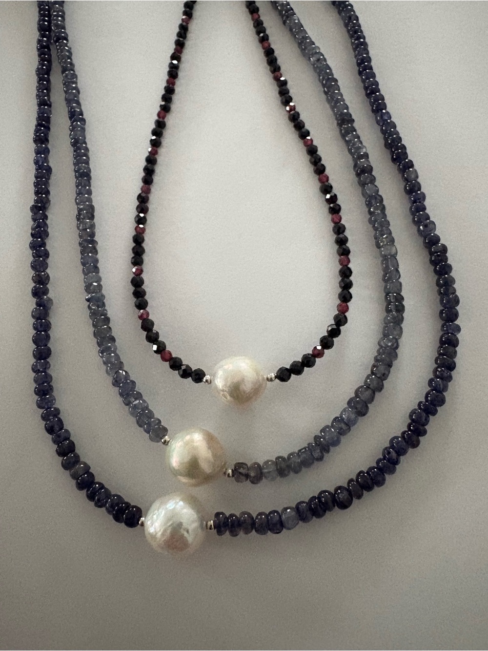 Unique Beaded Necklace with White Cultured Baroque Pearl. Choice of stones.